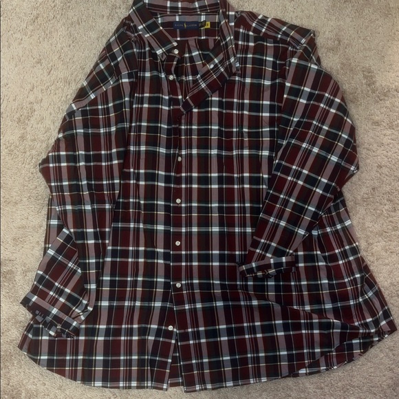 Ralph Lauren Maroon and White Plaid Shirt